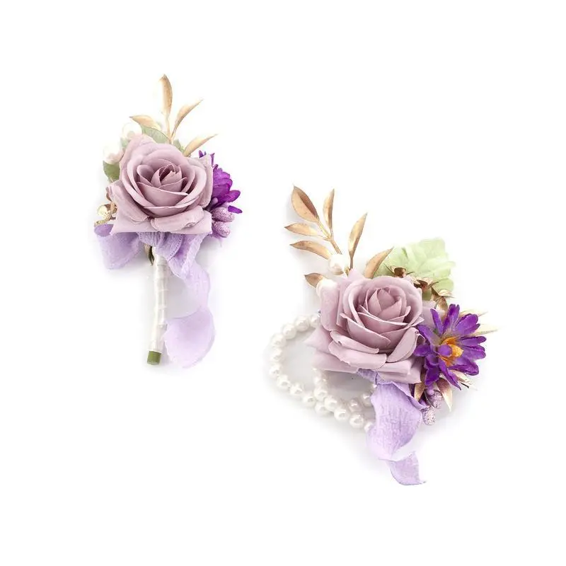 1 Wrist Corsage & 1 Boutonniere Purple
