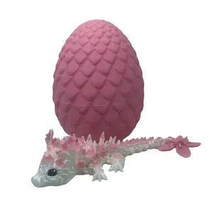Cherry Blossom Baby Dragon with Dragon Egg, 3D Printed Articulated White and Pink Cherry Blossom Dragon, Fidget ADHD Sensory Dragon Magical Decor Plastic Ornaments Decoration