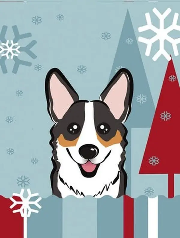 Winter Holiday Tricolor Corgi Flag Garden Size