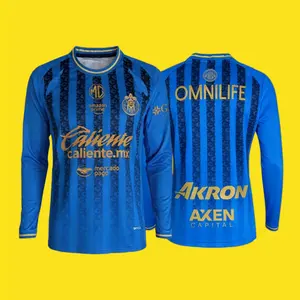 25 26 Chivas de Guadalajara Mexico LIGAMX Third Away Blue Long Sleeve Soccer Jersey Fans Version Breathable