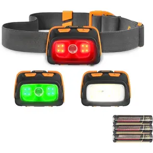 300 Lumens Headlamp with Red/Green/White Light Modes, Tail Light, Adjustable Headband - For Trail Running, Camping, Hiking
