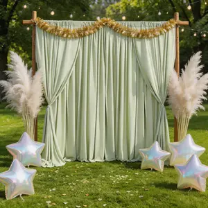 Pea Green Draping Fabric Event Backdrop 8 Pcs 5x10ft, Smooth Polyester with Elegant Fall for Bridal Shower, Birthday, Anniversary, Romantic Photoshoot