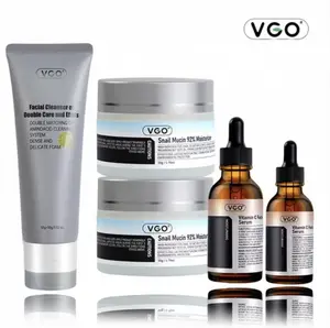 VGO Skincare Set, Vitamin C Essence, Snail Mucin 92% Moisturizing Cream, Dual-Care Cleanser. One-step daily skincare Anti Aging Blemish Moisturizer Kit skin Comfort Moisture Hydrating