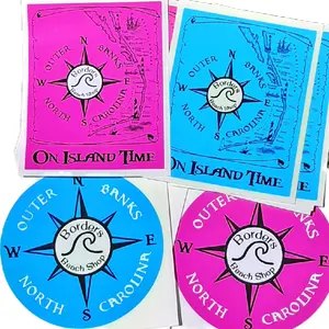 Borders Beach Shop Outer Banks On Island Time Stickers - Blue & Pink Map Design - North Carolina Inspired Artwork
