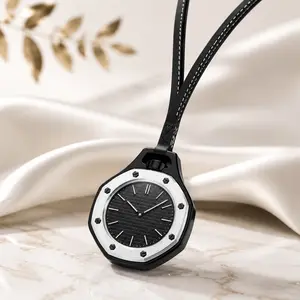 Stylish Blue Pocket Watch with Leather Lanyard, Octagonal Design, Analog Display for Daily & Casual Wear