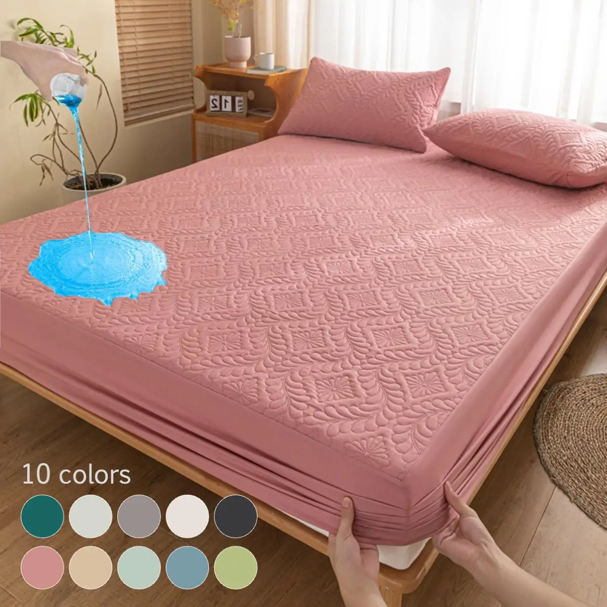 Waterproof Mattress Cover Set, 3 Counts/set Including 1 Count Fitted Sheet & 1/2 Counts Pillowcase, Soft Comfortable Breathable Bedding Set for Bedroo