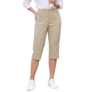GRAPENT Capri Pants for Women High Waisted Relaxed Fit Elastic Knit Waist Casual Capris Cotton Trousers Cropped Pants