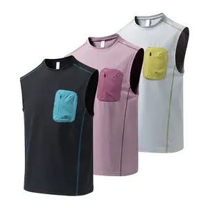 3-pack men’s outdoor quick-dry sleeveless vests for summer—breathable sports/fitness tops for running training, functional vest with color-block pockets, loose casual basketball T-shirt, quick-dry sleeveless shirt for hiking and cycling.