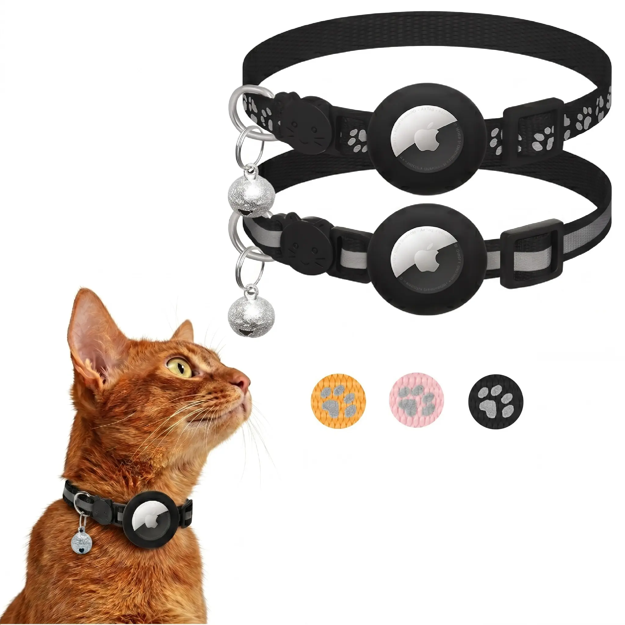 2 Pack AirTag Cat Collar Holder, Breakaway Safety Collar with Bell and Reflective Strip, Adjustable Cat Collar for Indoor Outdoor Cats, Lightweight Silicone AirTag Case, Comfortable Kitten Collar Designed for Daily Protection
