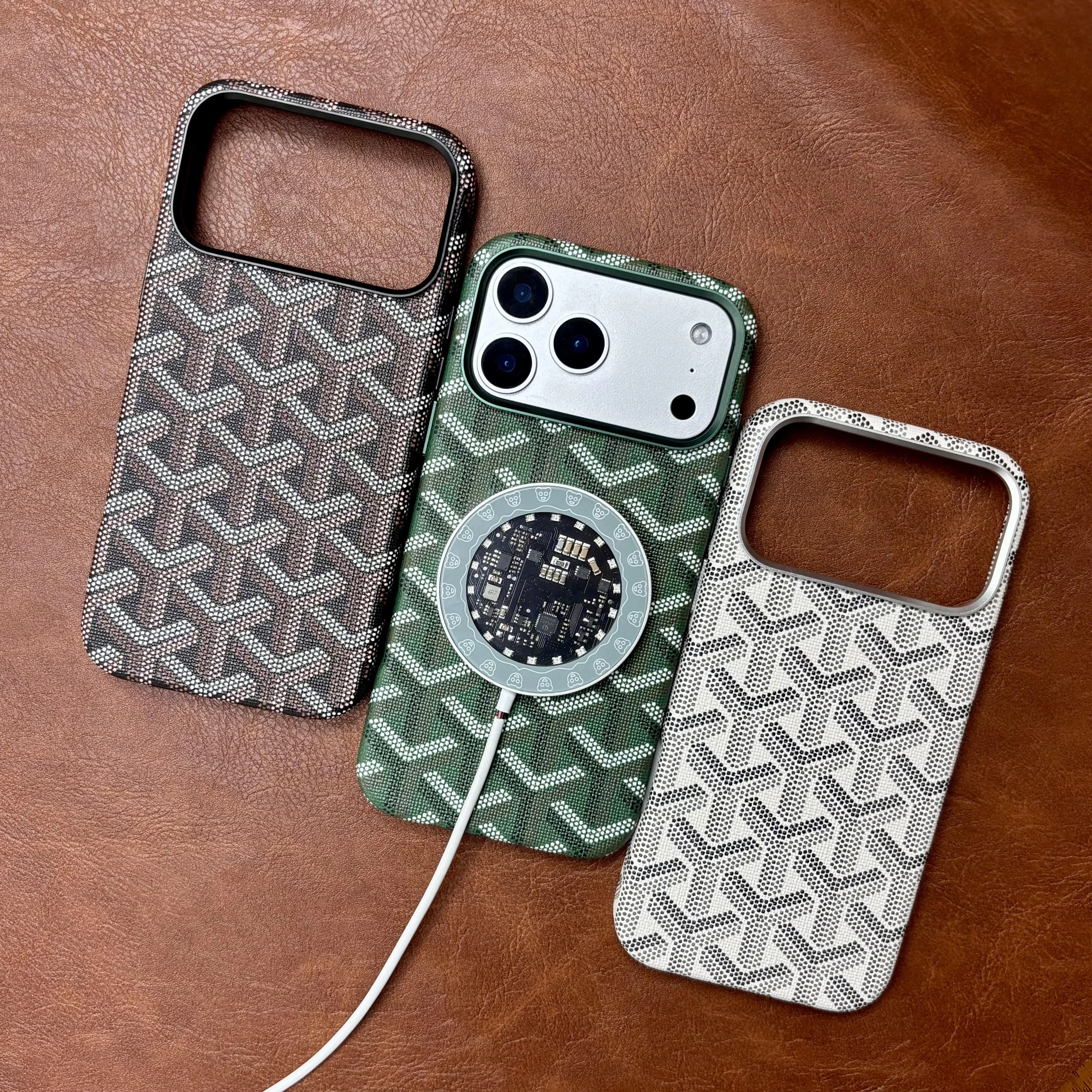 MagSafe Leather Magnetic Protective Case for iPhone 17 Pro Max - Chic Shockproof Phone Accessory with Microfiber Liner, Elegant Prints, Patterned Design, Ultra-Thin Durability, Black Metal Finish