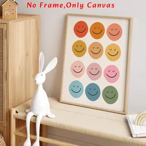 Smile Face Pattern Unframed Painting, Modern Canvas Wall Art, Wall Art Decoration, Wall Decor for Home Living Room Bedroom Study Room, Home Decor, Ornaments, Dopamine Decor, Decorative Artwork, Modern Art Design