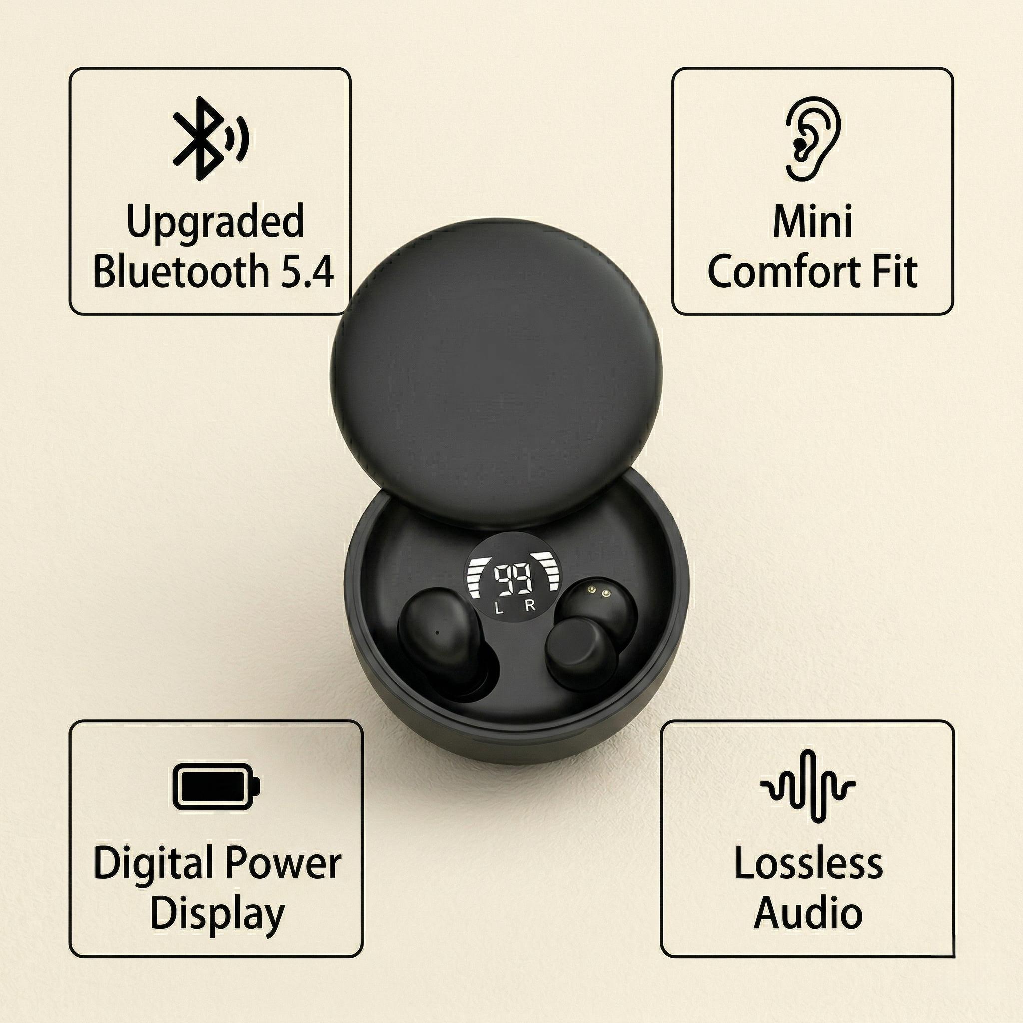 Mini Invisible Wireless Earbuds, Bluetooth 5.4 True Wireless In-Ear Headphones with HD Sound, Noise Cancelling Sport Earphones for Sleep & Gaming