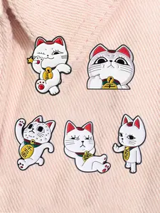 5 Piece Set Turbo Granny Cat Spying Cat Enamel Drop Set Pins Cartoon Anime Characters White Cat Victory Sign Middle Finger Alloy Brooches Lapel Backpack Badge Fashion Jewelry Accessories Gifts for Friends Fashion Accessory