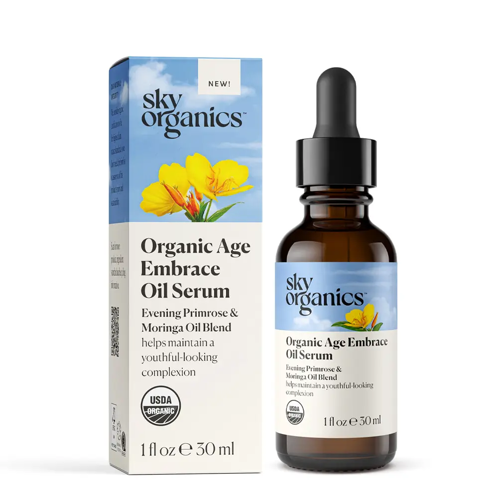 Sky Organics Face Serum, Organic Age Embrace Anti Aging Oil Serum, Helps Skin Appear More Youthful & Supple, Age Defying Skin Care with Organic Jojoba Oil, Primrose Oil & Vitamin E Hydrating Moisture Facial Facial Serum