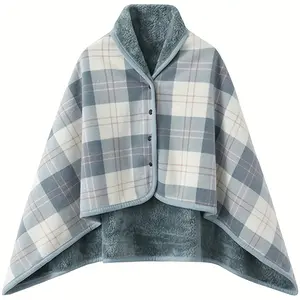 Warm Reversible Double-Layered Fleece Shawl Blanket - Cozy Plaid for Autumn & Winter - Machine Washable, Perfect for Office or Sofa Use