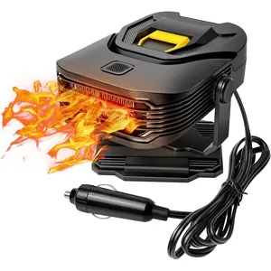Car Heater, 2-in-1 12V 200W Portable Defroster with 360° Rotation, Quickly Melt Frost & Clear Fog on Windshield, Cigarette Lighter Plug in for All Car - Black/Yellow