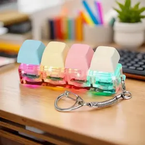 Stress Relief Mechanical Keyboard Keychain, Four-Button Linear Design, Colorful LED Light Car Key Ring, Fidget Toy for Anxiety Reduction