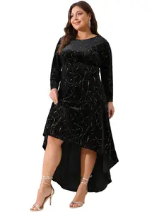 Agnes Orinda Plus Size Women's 3/4 Sleeves Mermaid High Low Hem Maxi Velvet Formal Dress