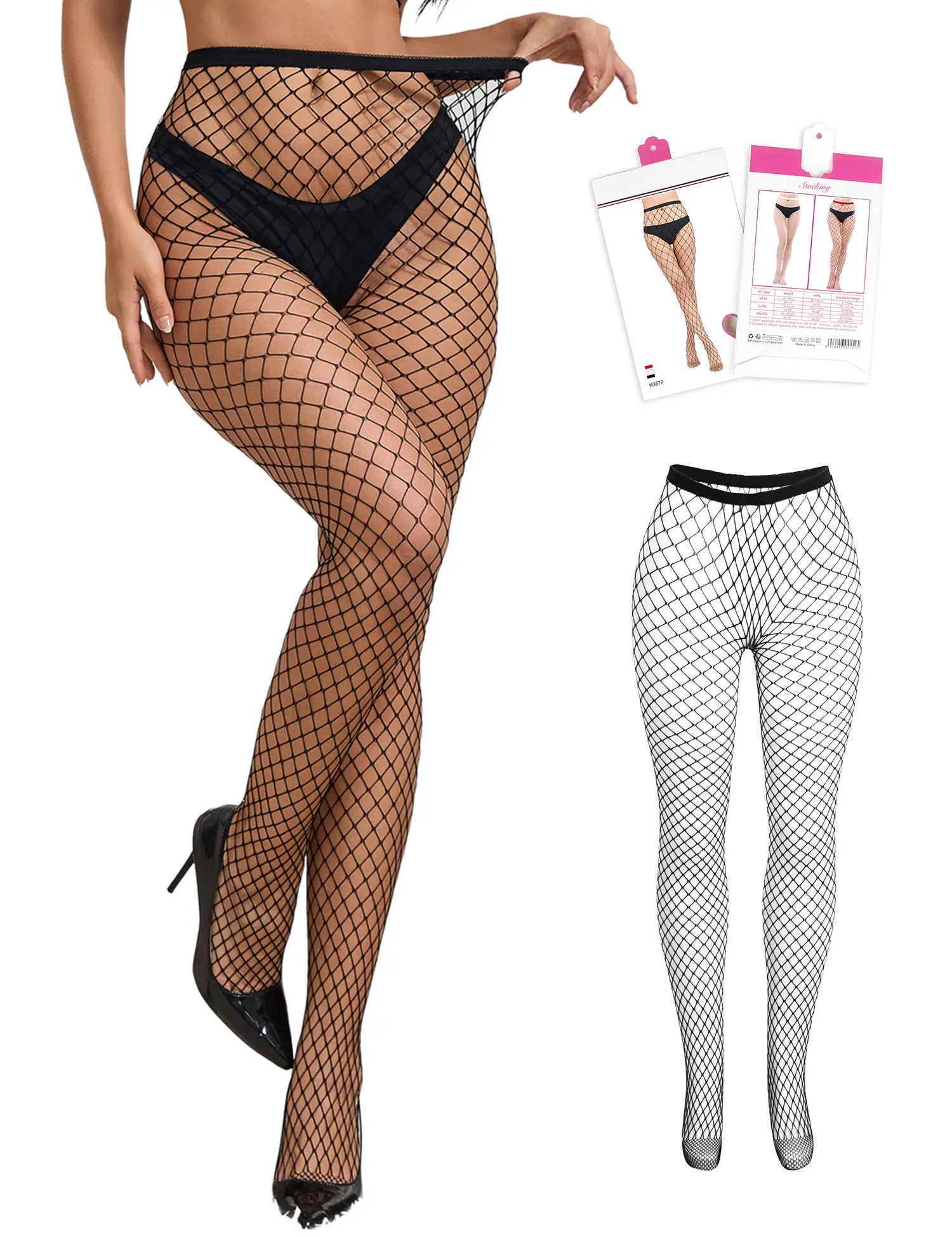 OHYEAH Women's High-Waisted Solid Fishnet Tights, High-Stretch Breathable Pantyhose, Casual Mid-Waist Fit, for Daily Wear & Sexy Costume (Womenswear Underwear)