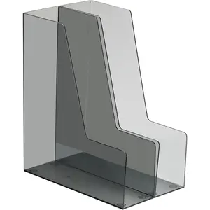 Vertical File Holder, PET Desk Organizer and Storage Bins Holding for Magazines, Binders, Notebooks, Envelopes, Multi-Purpose Plastic Document Organizer for Home Office, Black, 2 Pack