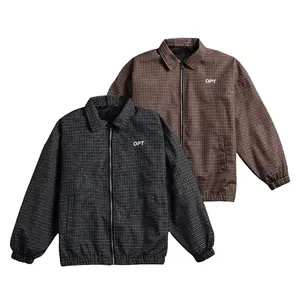 Men's plaid coach jacket with turn-down collar and zipper — suitable for everyday commuting and street styling