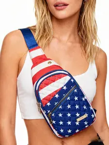 2026 New Women's Chest Bag, American Independence Day Flag Pattern, Sports Casual Phone Bag, Single Shoulder Crossbody Bag, Quilted Fanny Pack