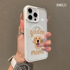Golden Retriever Pattern Premium Magnetic Phone Cases for iPhone 16 15 14 Pro Max 13 12 11 Plus Smartphone Shockproof Protection Acrylic Cover Cellphone Protective magsafe magnetic case Aesthetic Resistance Casing