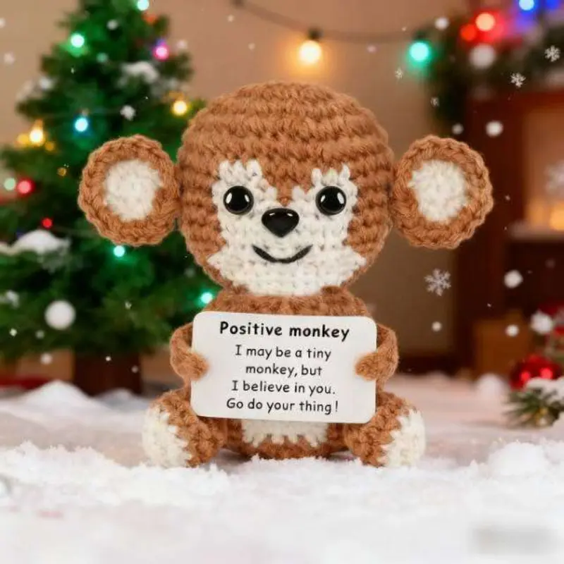 Gifts for Him/Her: Thank You Support Women/Men Present, Handmade Positive Crochet Monkey, Crochet Animals Emotional Birthday Christmas Retirement Gifts for Teacher Friend Coworker Couple, Cuddly Doll Gift, Stocking Stuffers