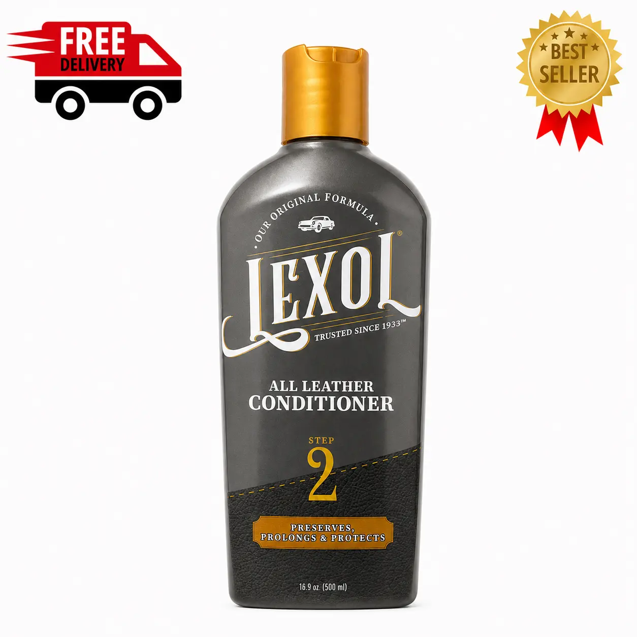 Lexol Step 2 Conditioner - LXBCD16, 16.9 oz Bottle, Soft Finished Leather Care Product for Automotive Interior & Luggage, 1-Pack