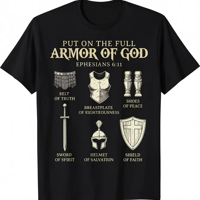 Men's Christian Full Armor Of God Graphic T-Shirt With Inspirational Design Fit For Daily Wear, Travel & Fitness, Travel Clothing Religious Theme Dyesublimation Print