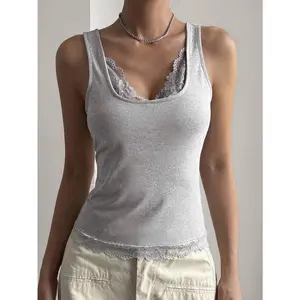 VVZ 2026 Sexy Lace Trim Tank Top for Women - Slim Fit Sleeveless Cami Top, Trendy for Casual, Streetwear & Night Out Looks! Must-Have!