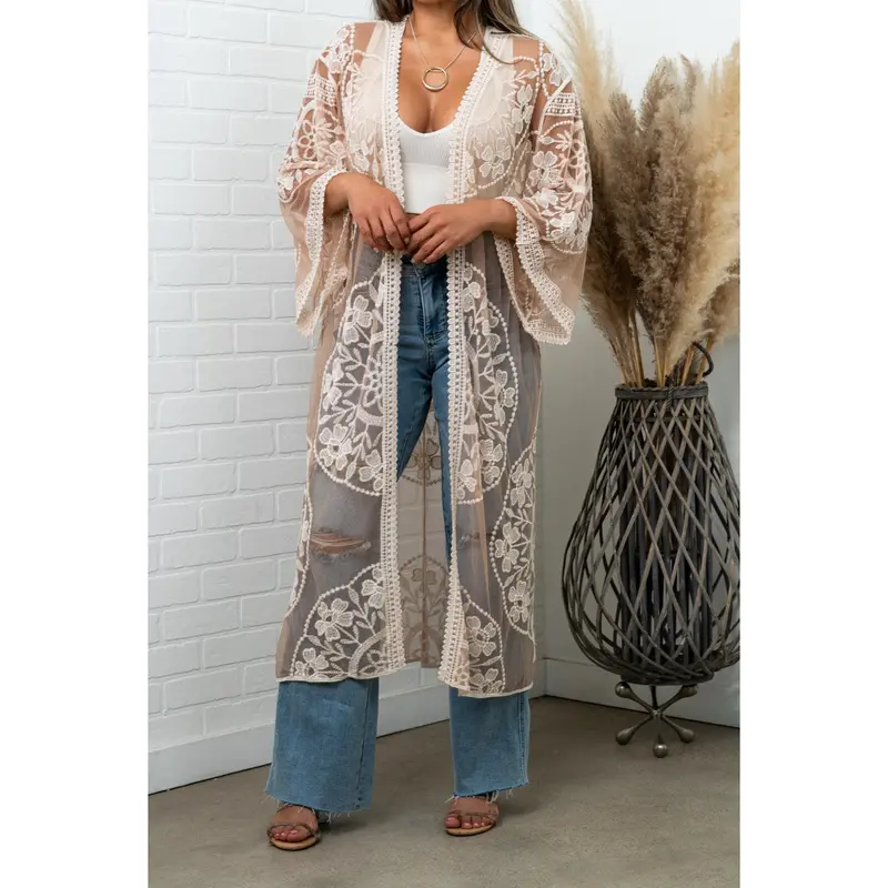 Nadia Mesh Embroidered Boho Lace Kimono