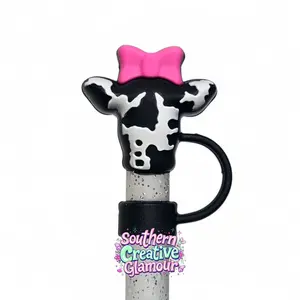 Cow 3D Silicone Straw Topper  - Straw Cover  - Black, White, Pink