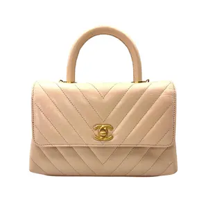 Pre-owned CHANEL Calfskin Shoulder Bags CoCo Handle Beige Chevron Quilted Leather Shoulder Bag(25***63) CC2085