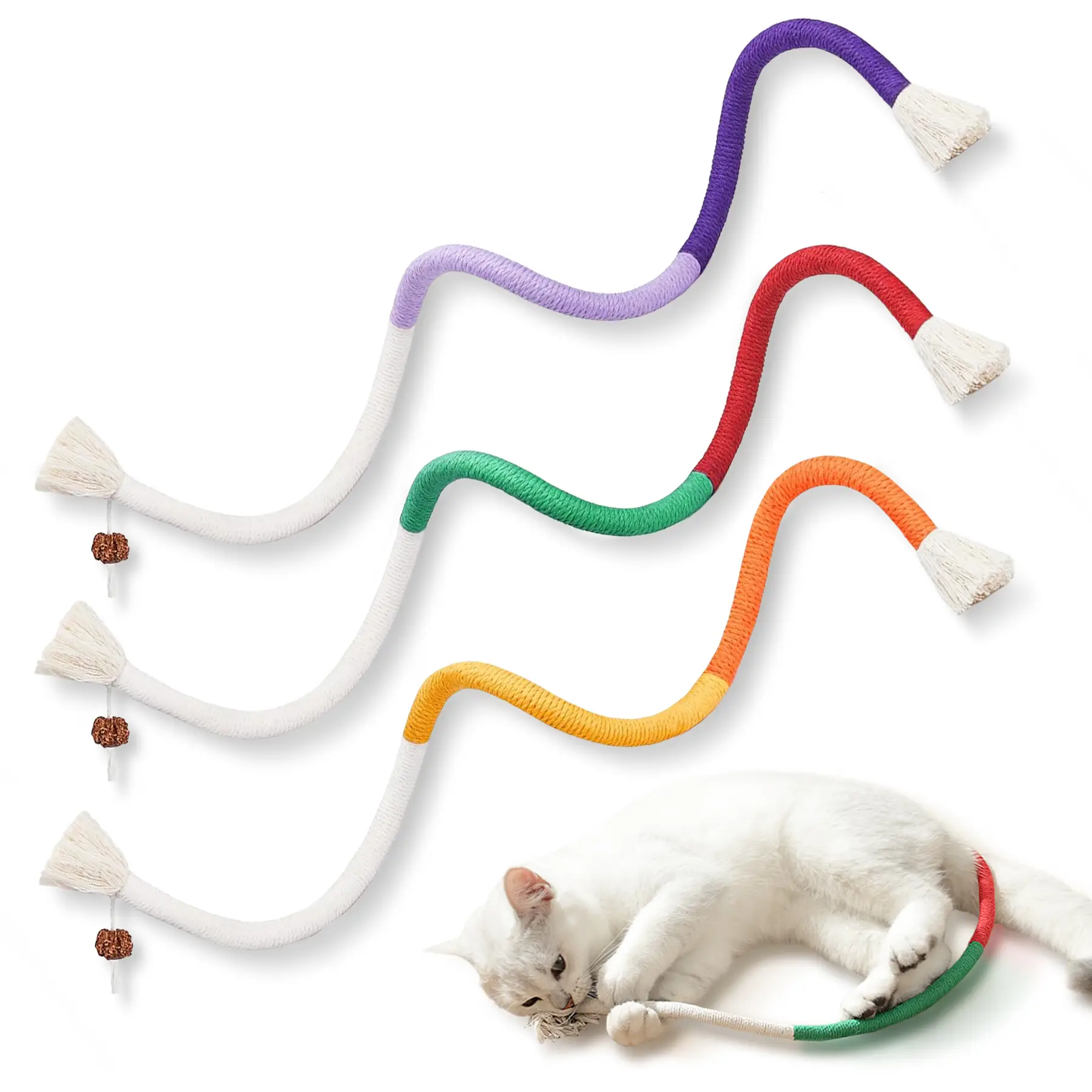 【TikTokShopfalldealsforyou】Cat Toys Chew Ropes,3Pcs Sisal Rope Chew Toys for Indoor Cats, Interactive Kick & Teeth Cleaning Toys for Kittens, Safe Toy