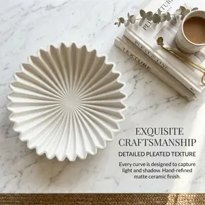 Large Decorative Bowl, Ruffle Bowl for Home Decor, Fluted Artistic Design, Modern Minimalist Style, Elegant Pleated Textures, Matte