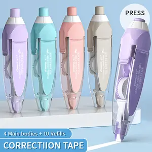 Push-on Correction Tape Set 4 Main Bodies + 10 Refills Portable Correction Tape for Students Replaceable Core Design Office Stationery