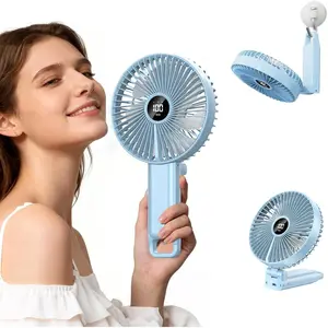 6 Inch Large Handheld Fan with LED Display, 180? Foldable Personal Fan [ Airflow], 5 Speeds USB Rechargeable  Operated Portable Desk Fan with Hook for Travel, Office, Camping