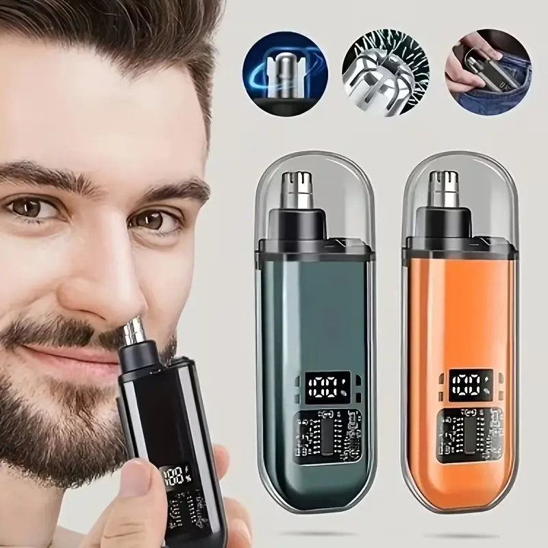 Plastic Electric Nose & Ear Hair Trimmer for Men - USB Rechargeable Lithium Battery, Portable Mini Compact Design, Fast Charging via Computer/Car USB Interface, Suitable for Ages 14+ (Party Gift Option for Home & Festive Supplies)