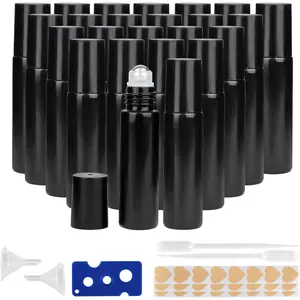 10ML Glass Essential Oil Roller Bottles,24 Pack black Oil Roller Bottles for Essential Oils, refillable rollerball bottle(24 Labels, Opener, Funnel, Dropper Included)