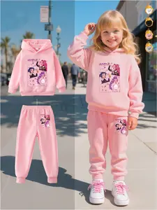 Girls' Fall Winter Fleece Lined 2-Piece Casual Set, Witch Hunter Corps Hoodie with Cute Print, Star Decor, Comfortable Joggers, Girl Clothes School