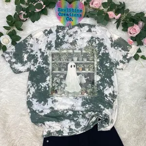 Plant Ghostie  Acid Wash Bleached Halloween Ghost Tee-Unisex Shirt-Sublimation Print