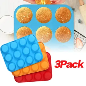 3 Pcs Silicone Muffin Pan, Cupcake Pan, 12 Cups, Food Grade Egg Muffin Baking Silicone Molds, Non-stick