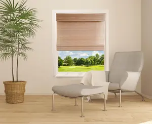 THY COLLECTIBLES Cordless Bamboo Roman Window Blind Sun Shade, Light Filtering Roman Shades with Valance (Light Walnut, W60 X L72)