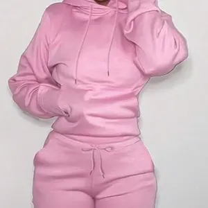 Solid Drawstring Hoodie & Sweatpants