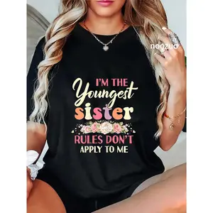 100% Cotton Youngest Sister Shirt Rules Don't Apply To Me Funny Sibling T-Shirt