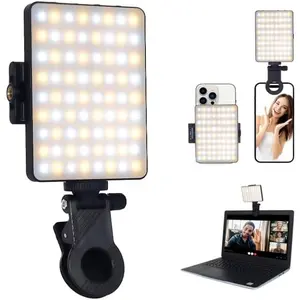 Portable LED Selfie Light,Rechargeable 3 Light Modes Fill Light,Small Ring Light with Front and Black Clip  for Phone,,Laptop,Makeup,Video Recording