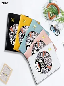 Traditional Chinese Peking Opera Face Mask Print Passport Holder, Intricate Symmetrical Decorative Pattern Design, One Size in Multiple Specifications Available, Stylish Travel Accessory for International Trips & Daily Document Storage