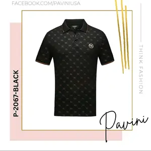 Pavini Men's Black Polo Shirt High Quality Italy Design P-2067-BLACK Think Fashion ( B 14)