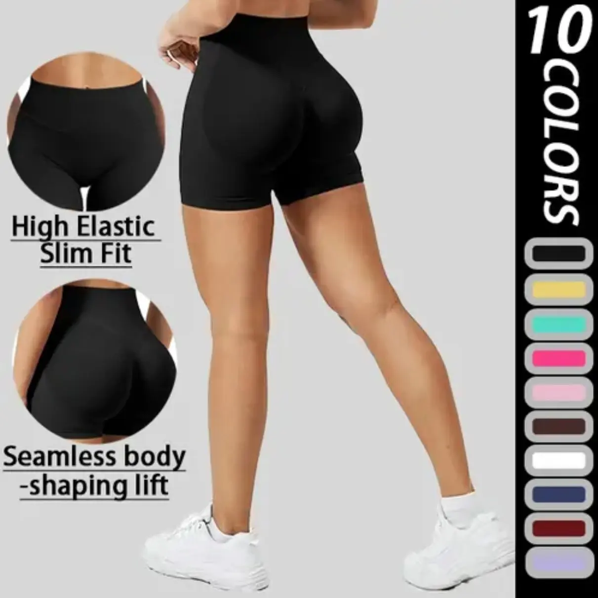 Women's High Waist Volleyball Shorts, Plain Fitted Normal Type Nylon Activewear with Tummy Control & Butt Lifting for Yoga, Tight